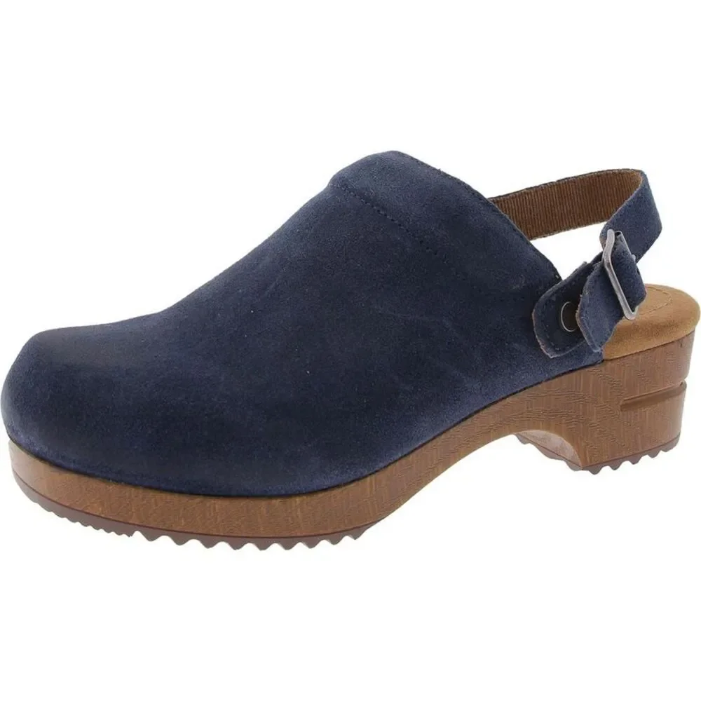 White Mountain Womens Being Blue Suede Round Toe Ankle Strap Clogs Shoes NWT